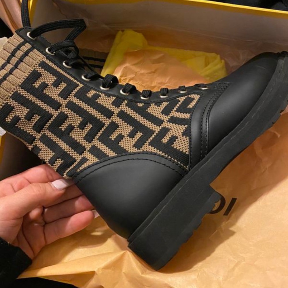 Black leather Fendi biker boots